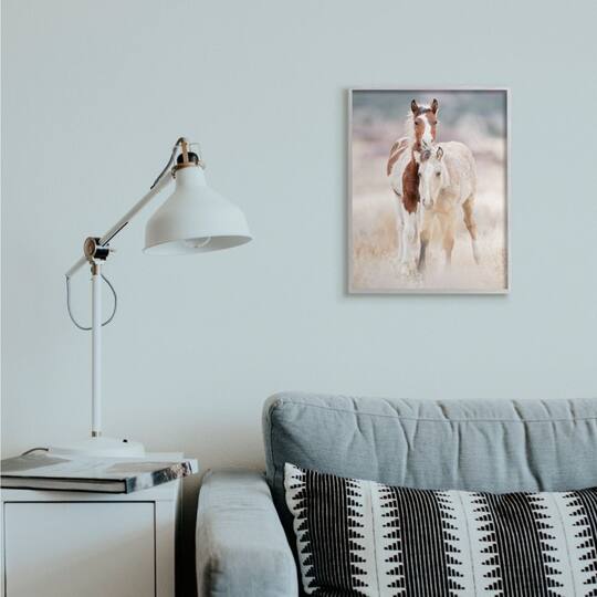 Stupell Industries Calm Horses in Muted Beige Meadow Photograph in Gray Frame Wall Art